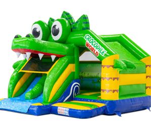 double slide krokodil springkussen Double Slide Krokodil Springkussen met dubbele glijbaan